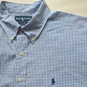 Ralph Lauren Men's Blue and White Plaid Shirt XL 100% Cotton